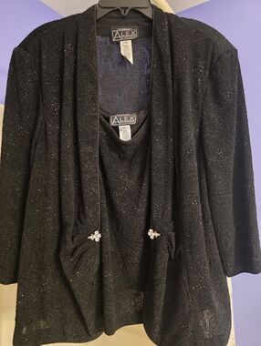 Alex Evenings Black Sparkle Evening Blazer with Jeweled Accents Size 3X